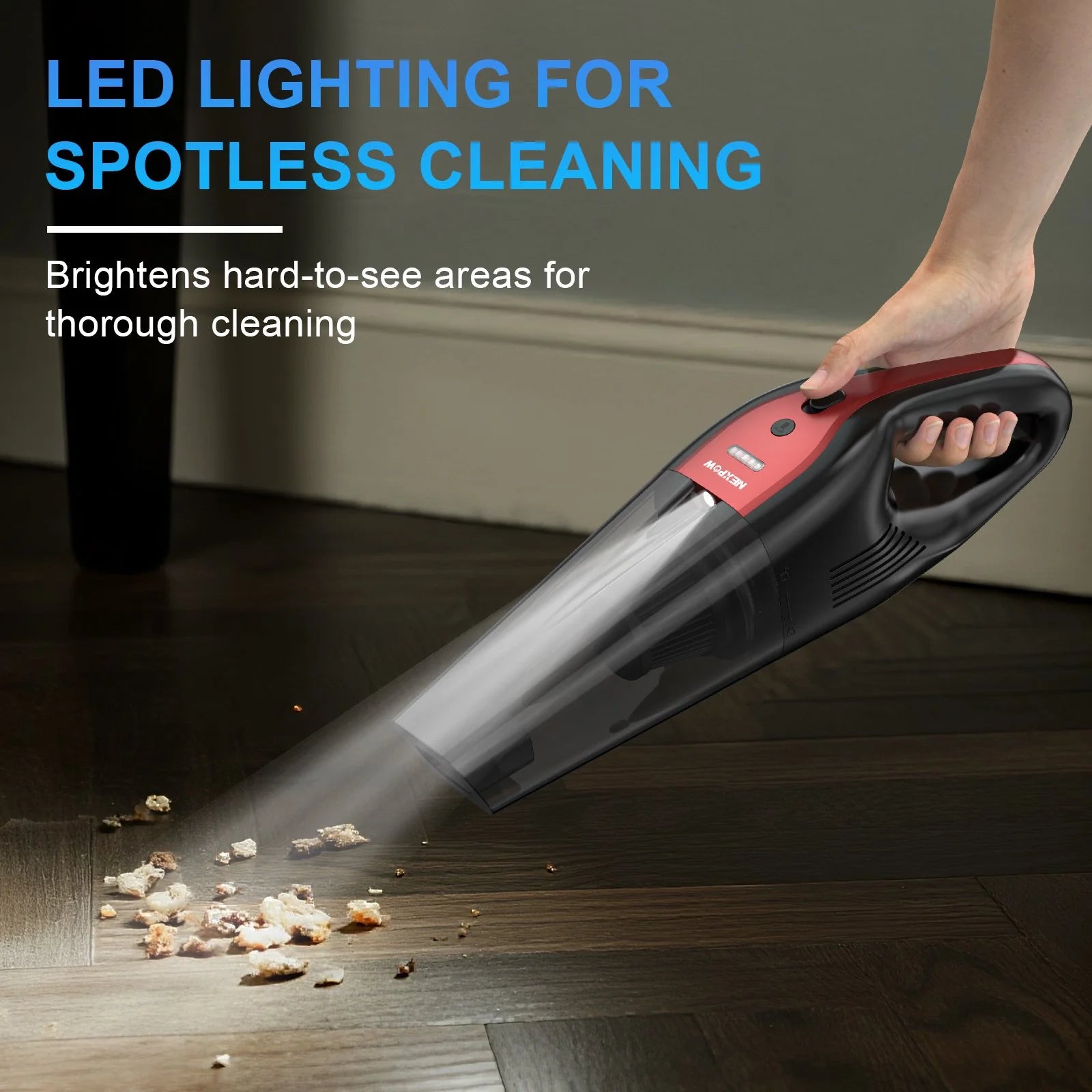 Car Vacuum Cleaner,10000Pa Rechargeable Cordless Handheld Vacuum with 800Ml Dust Cup & LED Light, Handheld Vacuum Cleaner for Car, Home and More