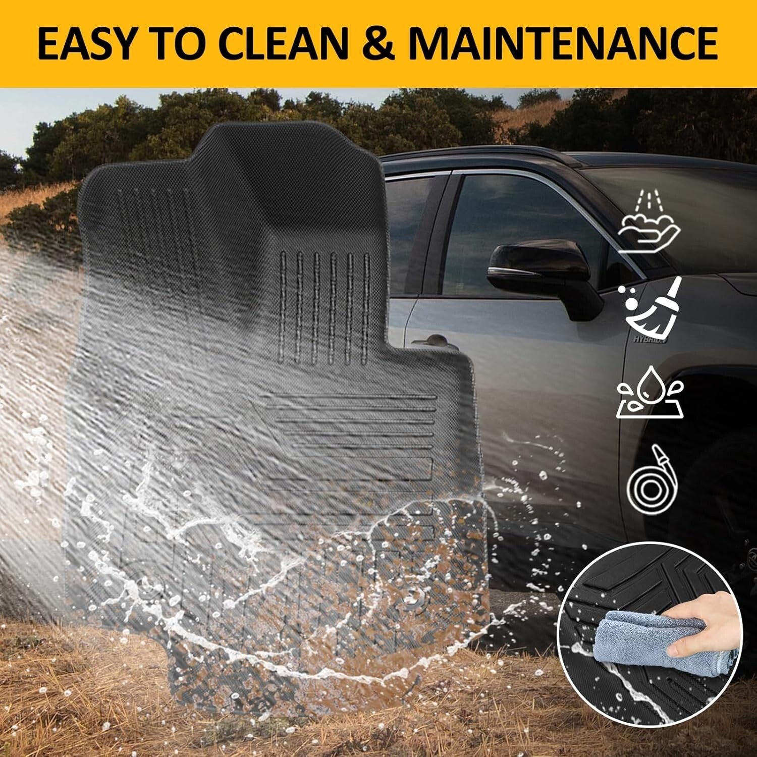Falafa Floor Mats for Toyo-Ta RAV4 2019-2024 2025(Include Hybrid), TPE All Weath