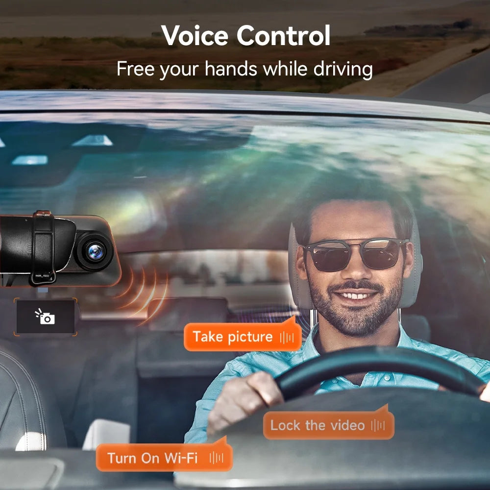 Dash Cam, Dashcam 4K in Wifi& GPS, 12'' 4K+1080P Rear View Mirror Dash Cameras with Super Night Vision, See the License Plate Clearly, Free 64GB Card