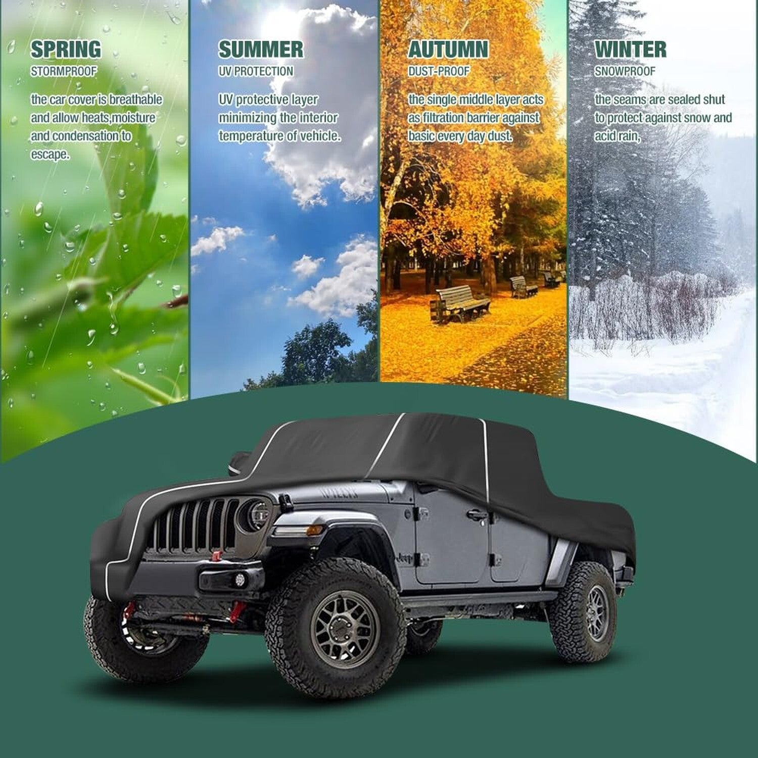 Fluorescent Strip Design Waterproof Car Cover Compatible for Jeep Gladiator 2...