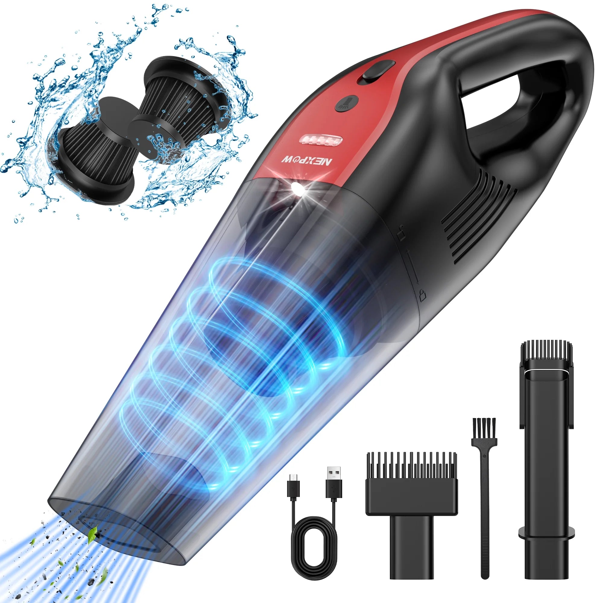 Car Vacuum Cleaner,10000Pa Rechargeable Cordless Handheld Vacuum with 800Ml Dust Cup & LED Light, Handheld Vacuum Cleaner for Car, Home and More