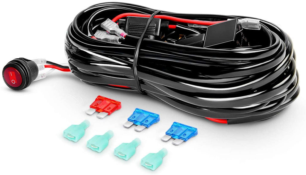 2Pcs 4Inch Yellow Led Pods Triple Row 60W Flood Spot Combo Driving Fog Lights with 16AWG Switch Wiring Harness Kit-2 Leads for Offroad Pickup Trucks ATV UTV SUV