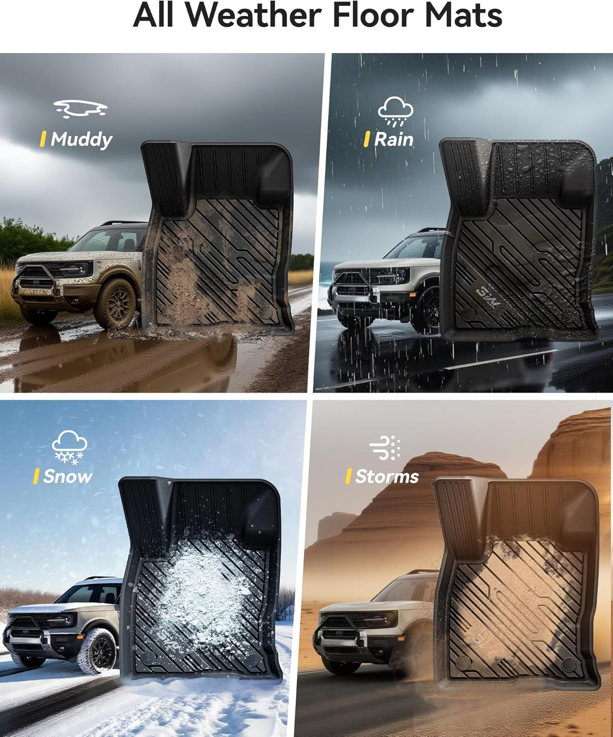 Floor Mats Fit for Ford Bronco Sport 2021-2025 2026 All Weather TPE Car Accessories Custom Fit Full Set Ford Bronco Sport Car Mats (Not for Bronco & Rubberized Floor & Outer Banks)