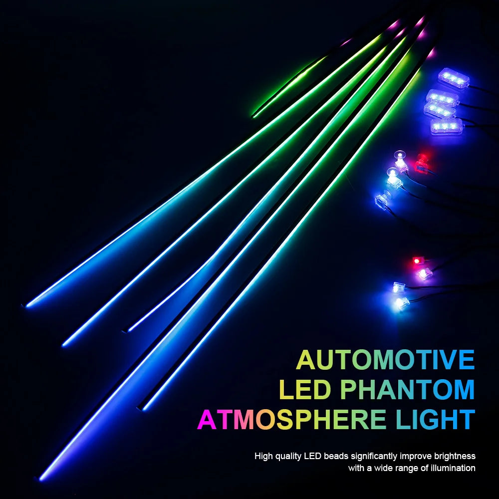 Universal LED Ambient Light Car Interior Symphony Fullcolor Streamer RGB 64Color Hidden Acrylic Strip Decoration Atmosphere Lamp
