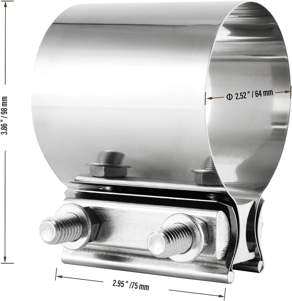 4 Pack 2.5 Inches Butt Joint Exhaust Clamp Sleeve, Stainless Steel Butt Joint Exhaust Seal Band Clamp Exhaust Coupler for 2.5-Inch OD Exhaust Pipes, Mufflers Connection