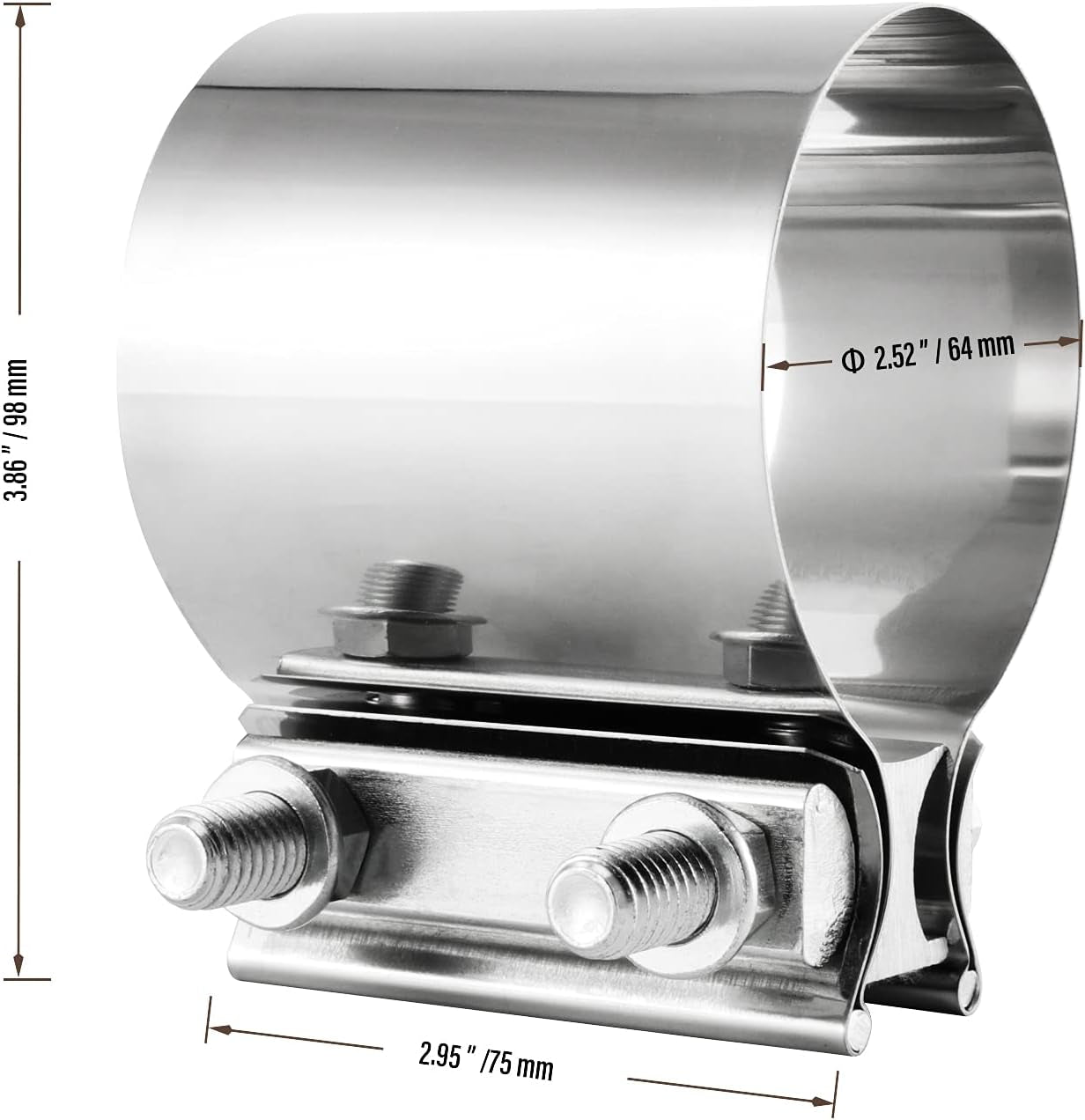 4 Pack 2.5 Inches Butt Joint Exhaust Clamp Sleeve, Stainless Steel Butt Joint Exhaust Seal Band Clamp Exhaust Coupler for 2.5-Inch OD Exhaust Pipes, Mufflers Connection
