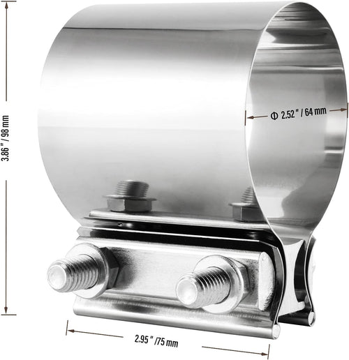 4 Pack 2.5 Inches Butt Joint Exhaust Clamp Sleeve, Stainless Steel Butt Joint Exhaust Seal Band Clamp Exhaust Coupler for 2.5-Inch OD Exhaust Pipes, Mufflers Connection