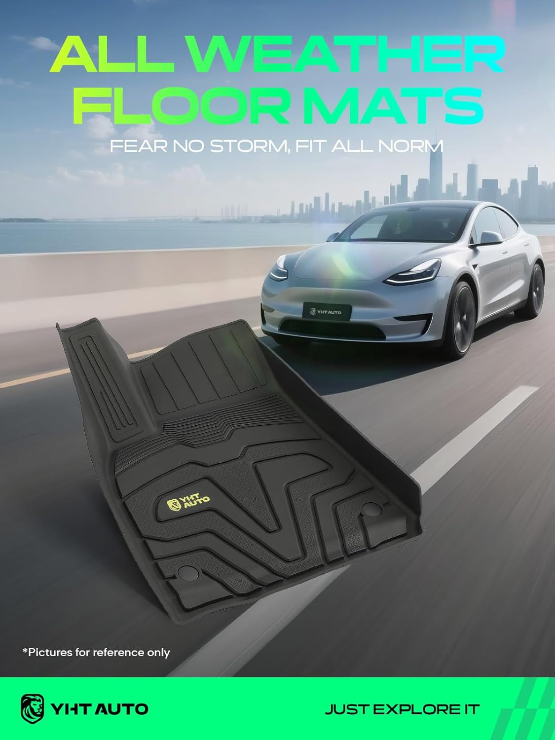 for Tesla Model Y 2025 2024 2023 2022 2021 2020 Floor Mats & Cargo Liners, (5-Seat, NOT Fit Model Y Juniper), All Weather Car Mats, 1St & 2Nd Row & Frunk Rear Trunk Mat, Set of 6, Black