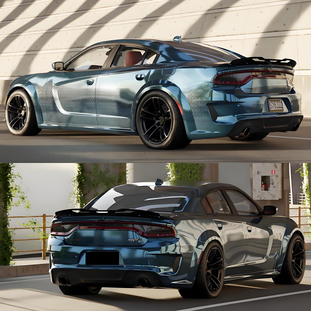 STSEV01 Rear Wickerbill Spoiler Wing Fit for Dodge Charger Se/Sxt/Srt/Gt/Rt/Daytona/Scat Pack 2011-2023, Glossy Black Hellcat Style Spoiler + Smoked Wicker Bill Exterior Accessories