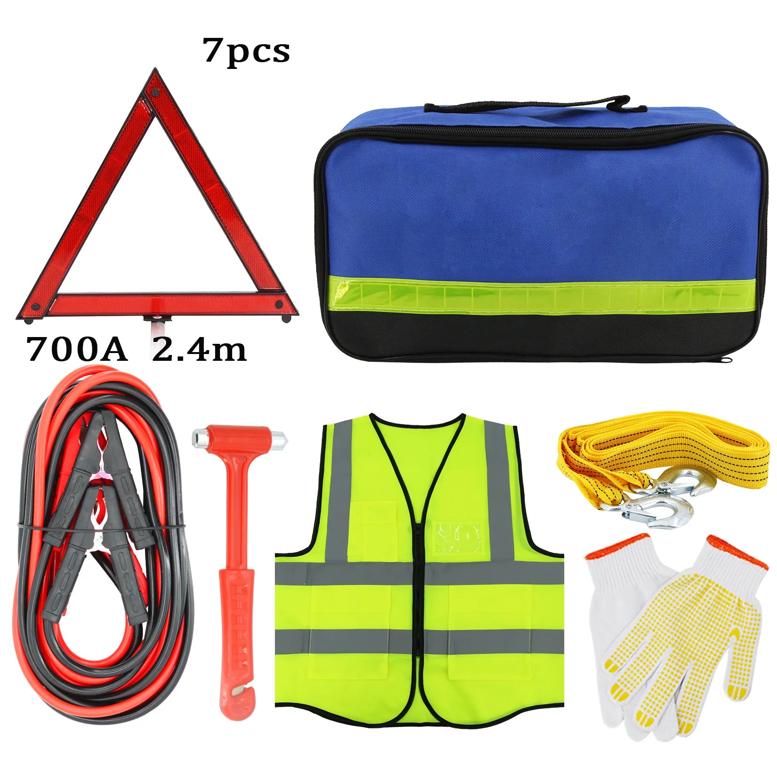 Car Emergency Roadside Assistance Kit Jumper Cable Tow Strap First Aid Supplies Multipurpose Pack Motorist Self-Defense Tool
