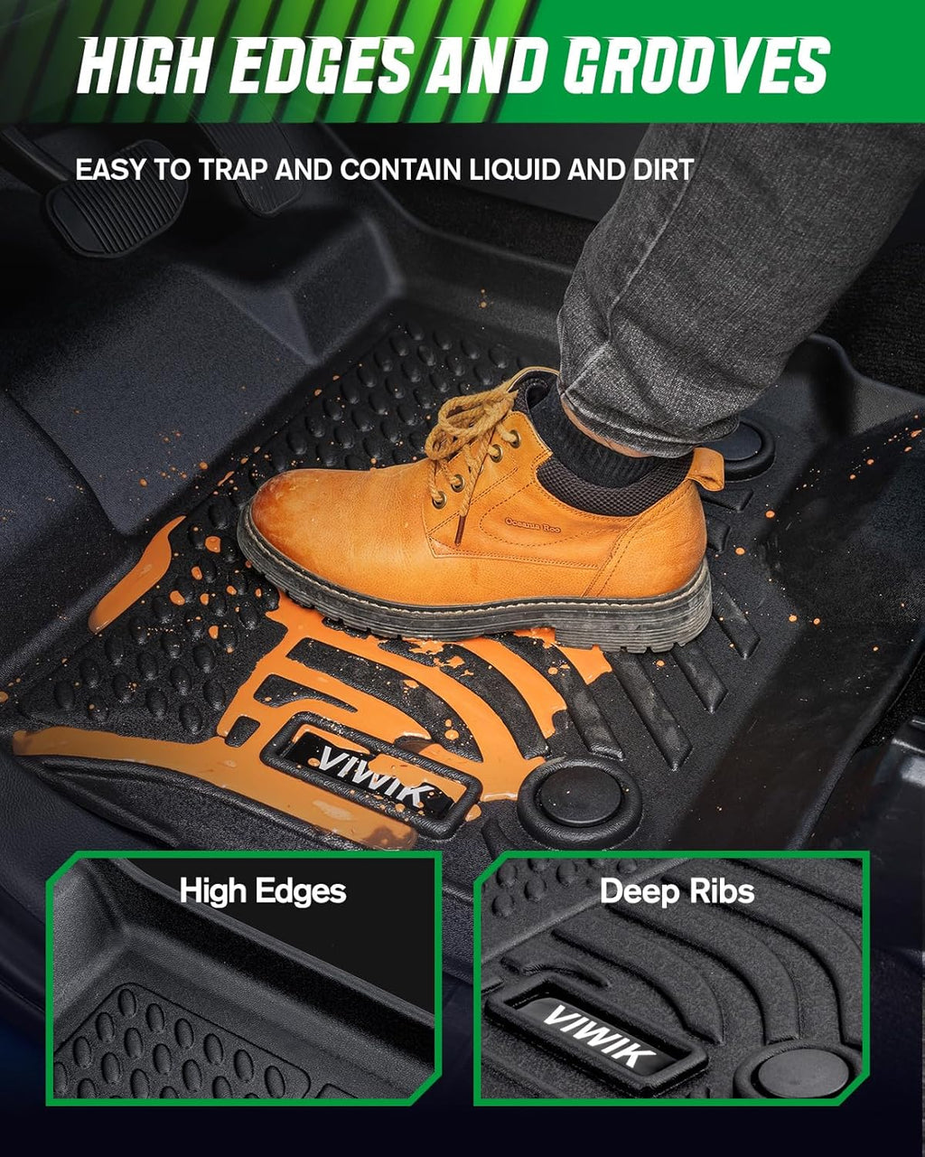 TPE Floor Mats Custom for Dodge Grand Caravan 7 Seat 2011-2020,All Weather Car Mats Compatible for Town & Country (Stow'N Go Only) 2008-2016, Full Set Automotive Floor Mats,1St 2Nd 3Rd Row, 4Pcs