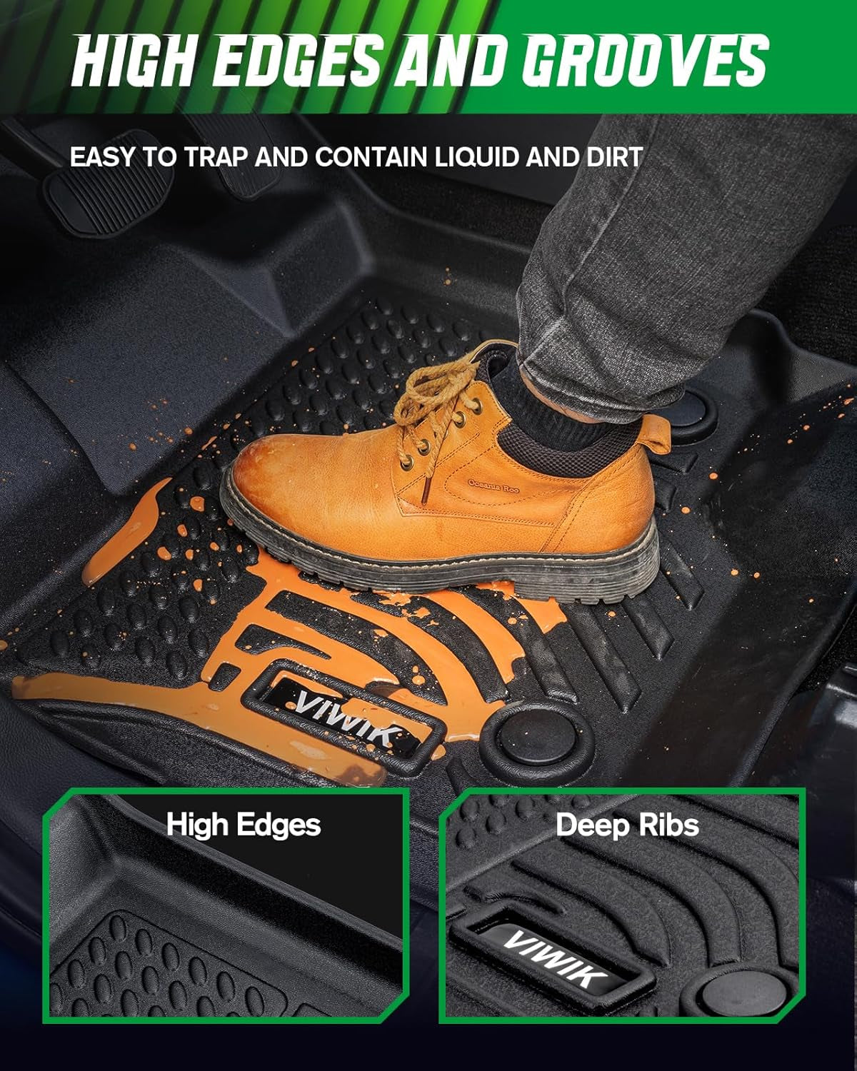 TPE Floor Mats Custom for Dodge Grand Caravan 7 Seat 2011-2020,All Weather Car Mats Compatible for Town & Country (Stow'N Go Only) 2008-2016, Full Set Automotive Floor Mats,1St 2Nd 3Rd Row, 4Pcs