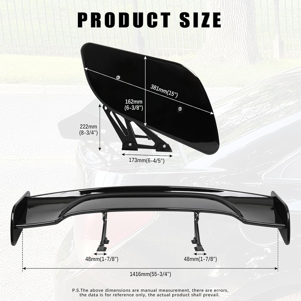 57 Inch GT Wing Rear Trunk Spoiler Wing Gloss Black Compatible with Universal Car Spoiler Rear Wing Rear Trunk Spoiler GT Style Wing Spoiler Gloss Black