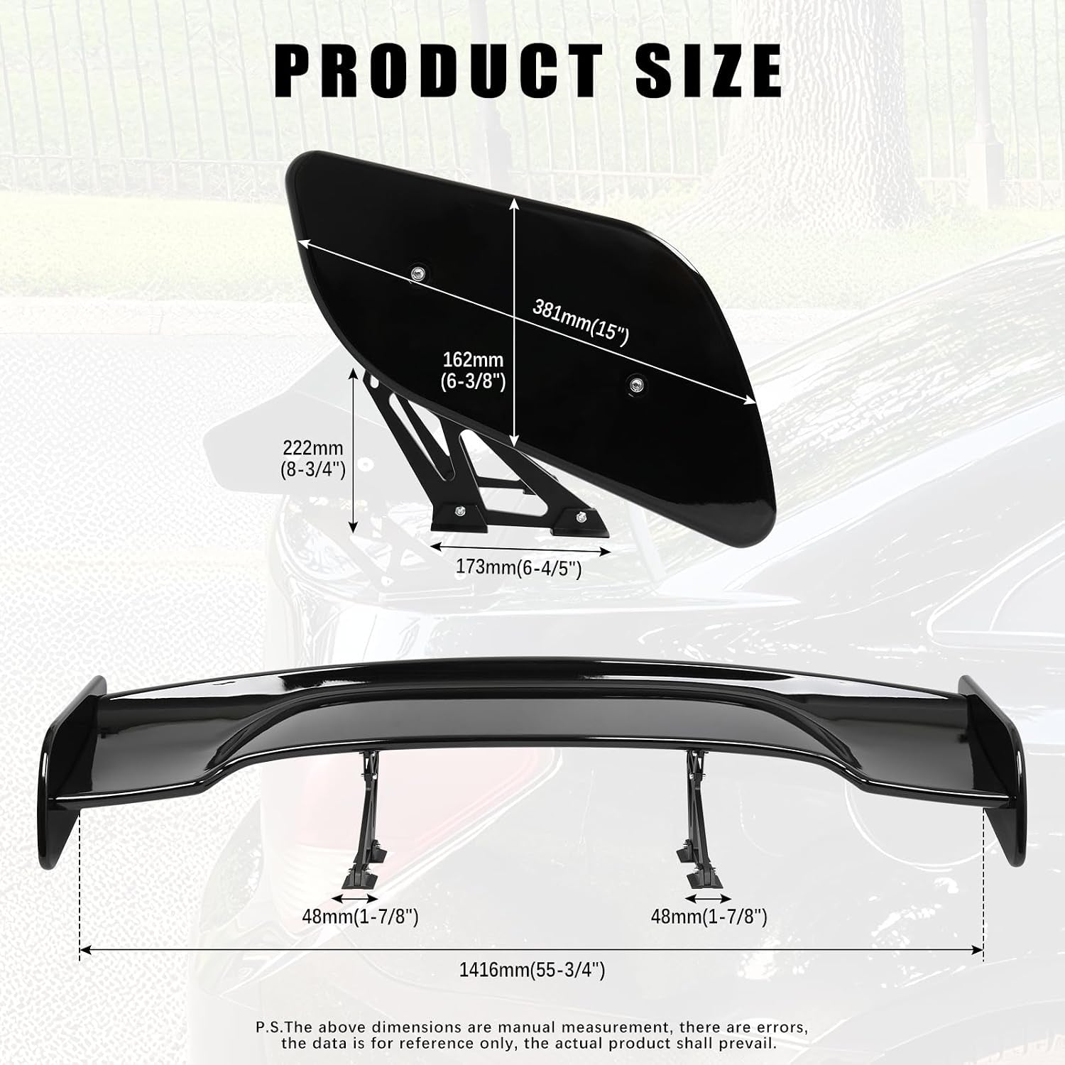 57 Inch GT Wing Rear Trunk Spoiler Wing Gloss Black Compatible with Universal Car Spoiler Rear Wing Rear Trunk Spoiler GT Style Wing Spoiler Gloss Black