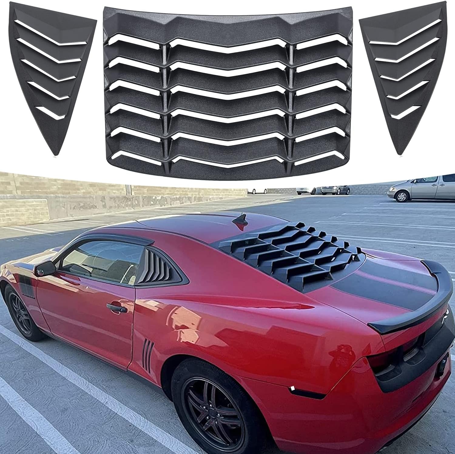 Rear and Side Window Louver Fits for Chevrolet Chevy Camaro LS LT SS 2010 2011 2012 2013 2014 2015 Matte Black Windshield Scoop Louvers Sun Shade Cover in GT Lambo Style,Camaro Accessories