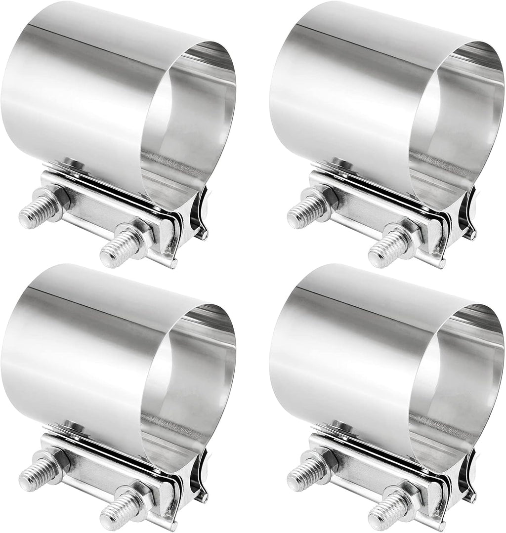 4 Pack 2.5 Inches Butt Joint Exhaust Clamp Sleeve, Stainless Steel Butt Joint Exhaust Seal Band Clamp Exhaust Coupler for 2.5-Inch OD Exhaust Pipes, Mufflers Connection
