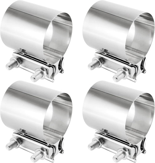 4 Pack 2.5 Inches Butt Joint Exhaust Clamp Sleeve, Stainless Steel Butt Joint Exhaust Seal Band Clamp Exhaust Coupler for 2.5-Inch OD Exhaust Pipes, Mufflers Connection