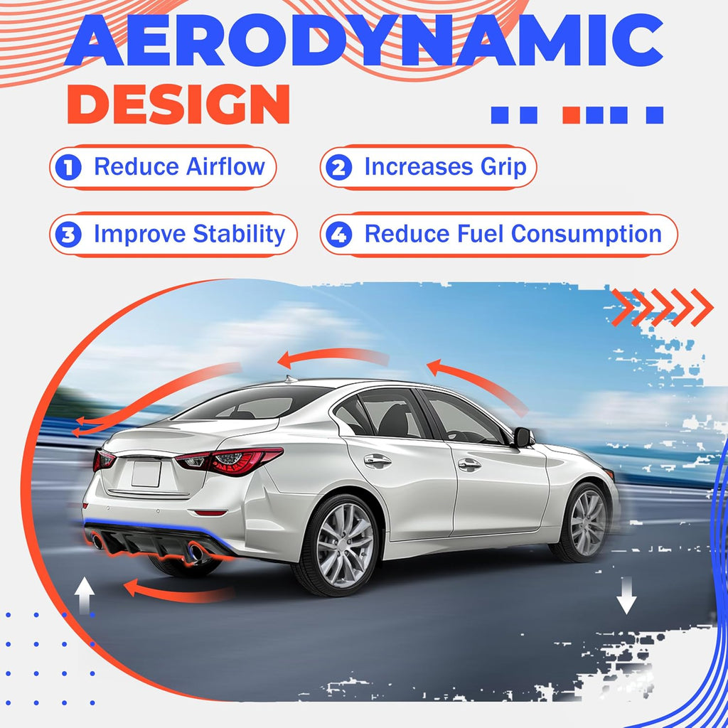 Rear Diffuser Compatible with 2014-2017 Infiniti Q50 Bumper Lip Spoiler Splitter Carbon Fiber Color Plastic