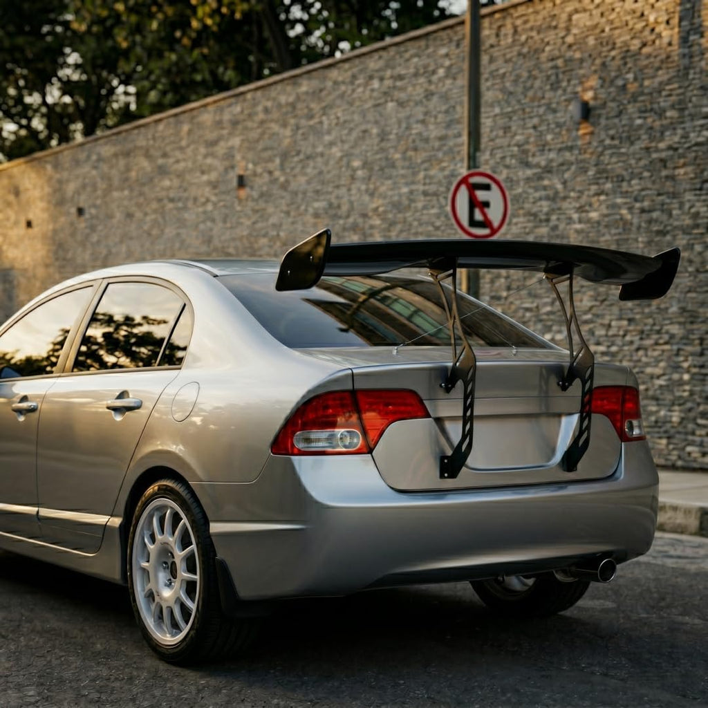 Rear Spoiler Splitter Compatible with Honda Civic 4Dr 2006-2011 8Th Gen Chassis Mount Wing Glossy Black Adjustable Trunk Mounted GT Racing Decklid Lip Exterior Accessories(Drilling Installation)