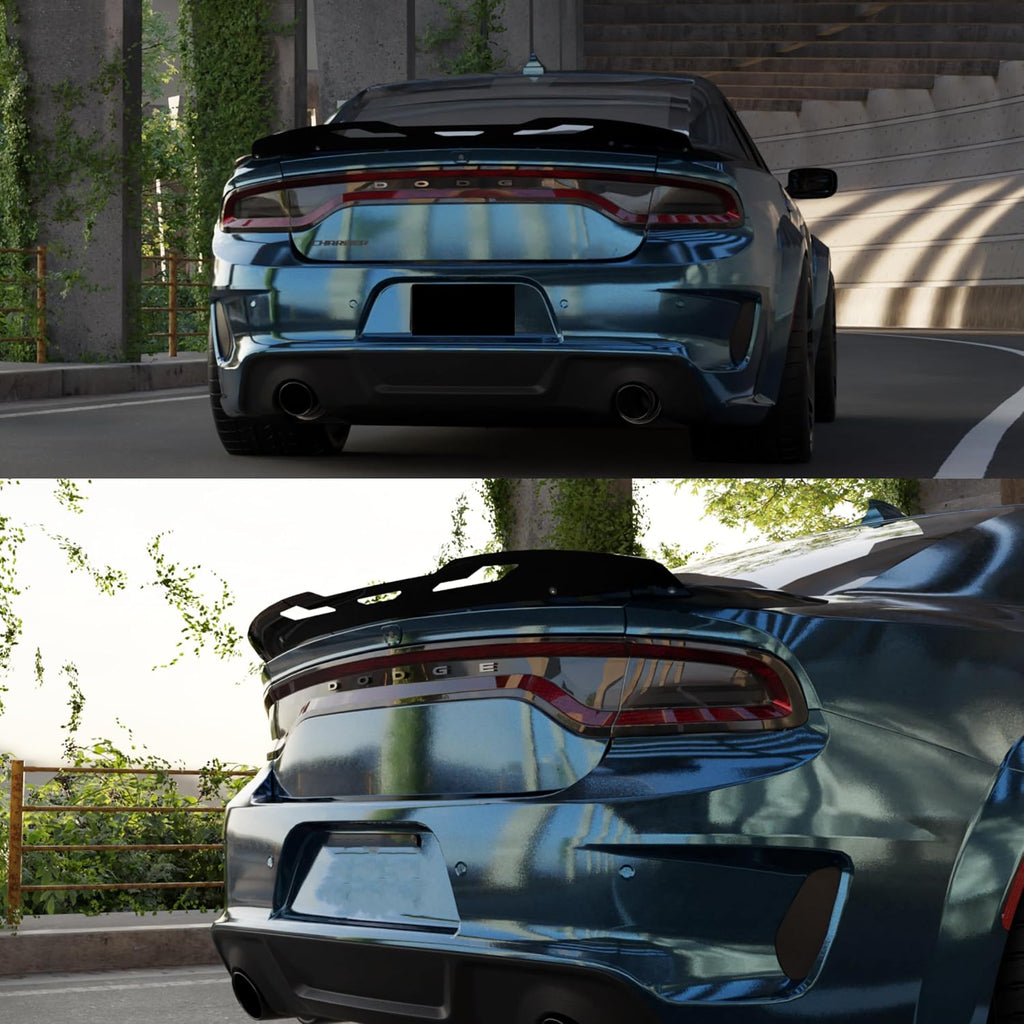 STSEV01 Rear Wickerbill Spoiler Wing Fit for Dodge Charger Se/Sxt/Srt/Gt/Rt/Daytona/Scat Pack 2011-2023, Glossy Black Hellcat Style Spoiler + Smoked Wicker Bill Exterior Accessories
