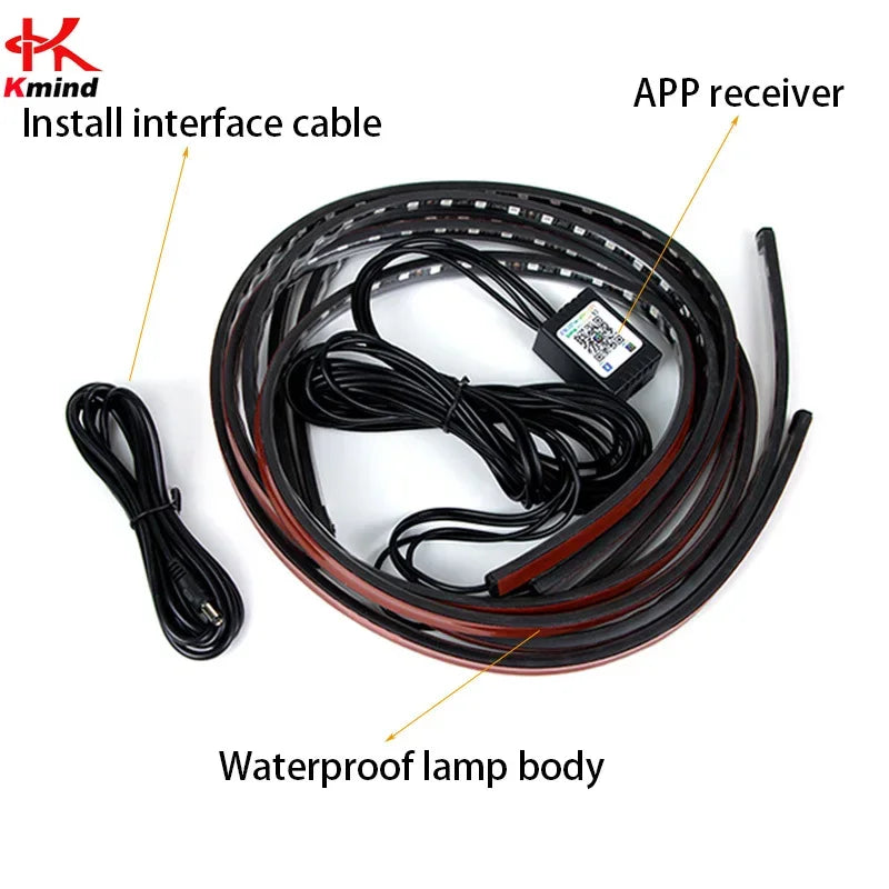 Car Underglow Neon LED Lights for Chassis Strip Light under Car Floor Lighting Auto Atmosphere Lamp Underlights RGB Colorful