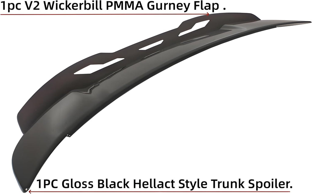 STSEV01 Rear Wickerbill Spoiler Wing Fit for Dodge Charger Se/Sxt/Srt/Gt/Rt/Daytona/Scat Pack 2011-2023, Glossy Black Hellcat Style Spoiler + Smoked Wicker Bill Exterior Accessories
