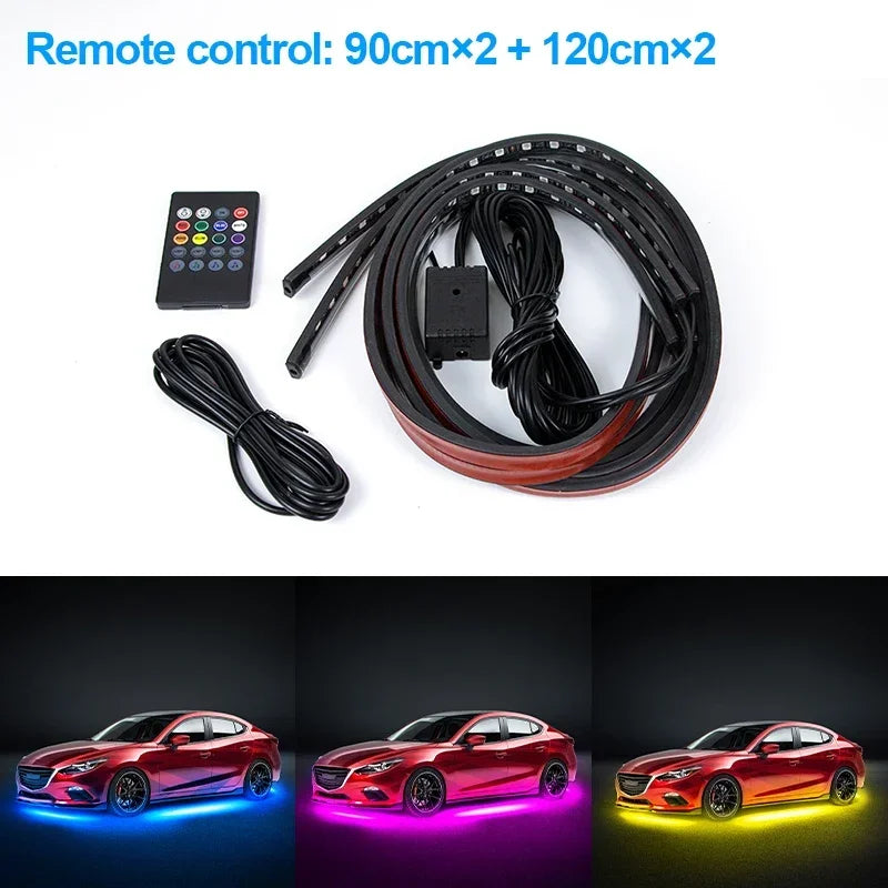 Car Underglow Neon LED Lights for Chassis Strip Light under Car Floor Lighting Auto Atmosphere Lamp Underlights RGB Colorful