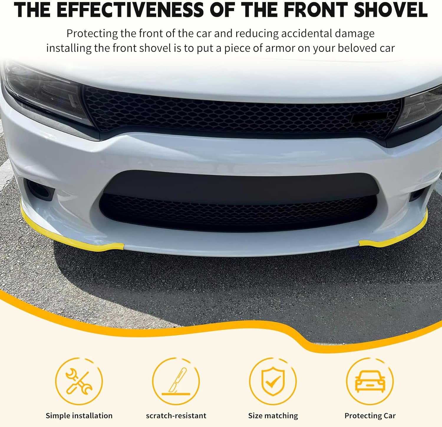 Dodge Charger Front Bumper Lip Splitter Protector Guard for 2015-2023 | Yellow Spoiler Lip Compatible with Charger SRT 392, Scat Pack, RT, GT
