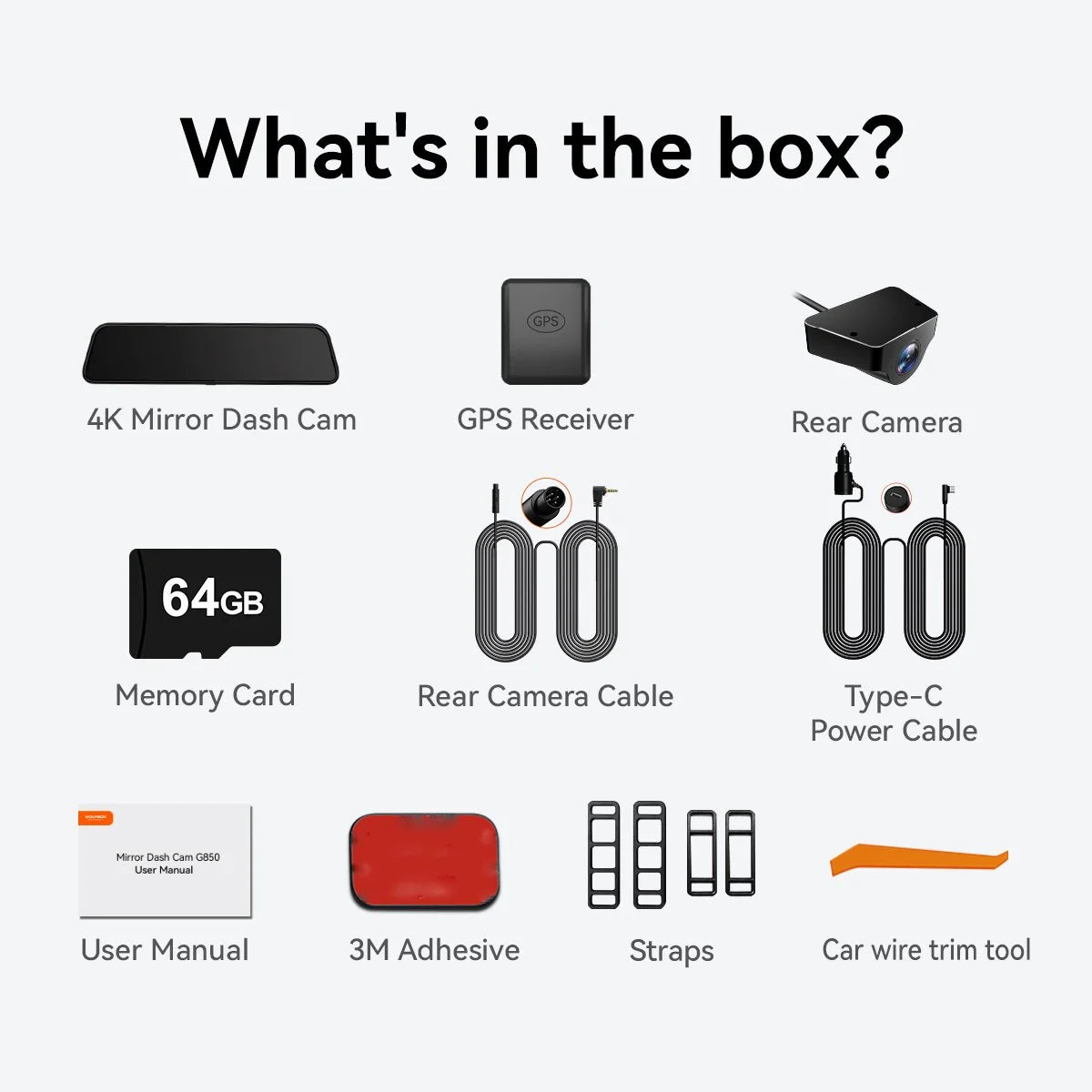 Dash Cam, Dashcam 4K in Wifi& GPS, 12'' 4K+1080P Rear View Mirror Dash Cameras with Super Night Vision, See the License Plate Clearly, Free 64GB Card