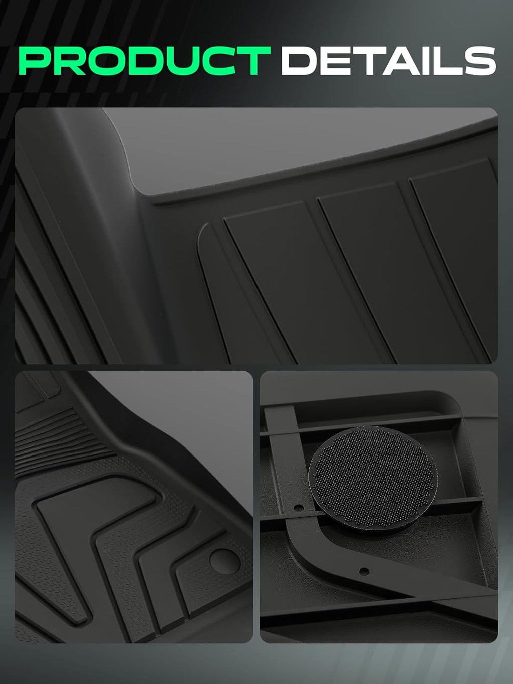 for Tesla Model Y 2025 2024 2023 2022 2021 2020 Floor Mats & Cargo Liners, (5-Seat, NOT Fit Model Y Juniper), All Weather Car Mats, 1St & 2Nd Row & Frunk Rear Trunk Mat, Set of 6, Black