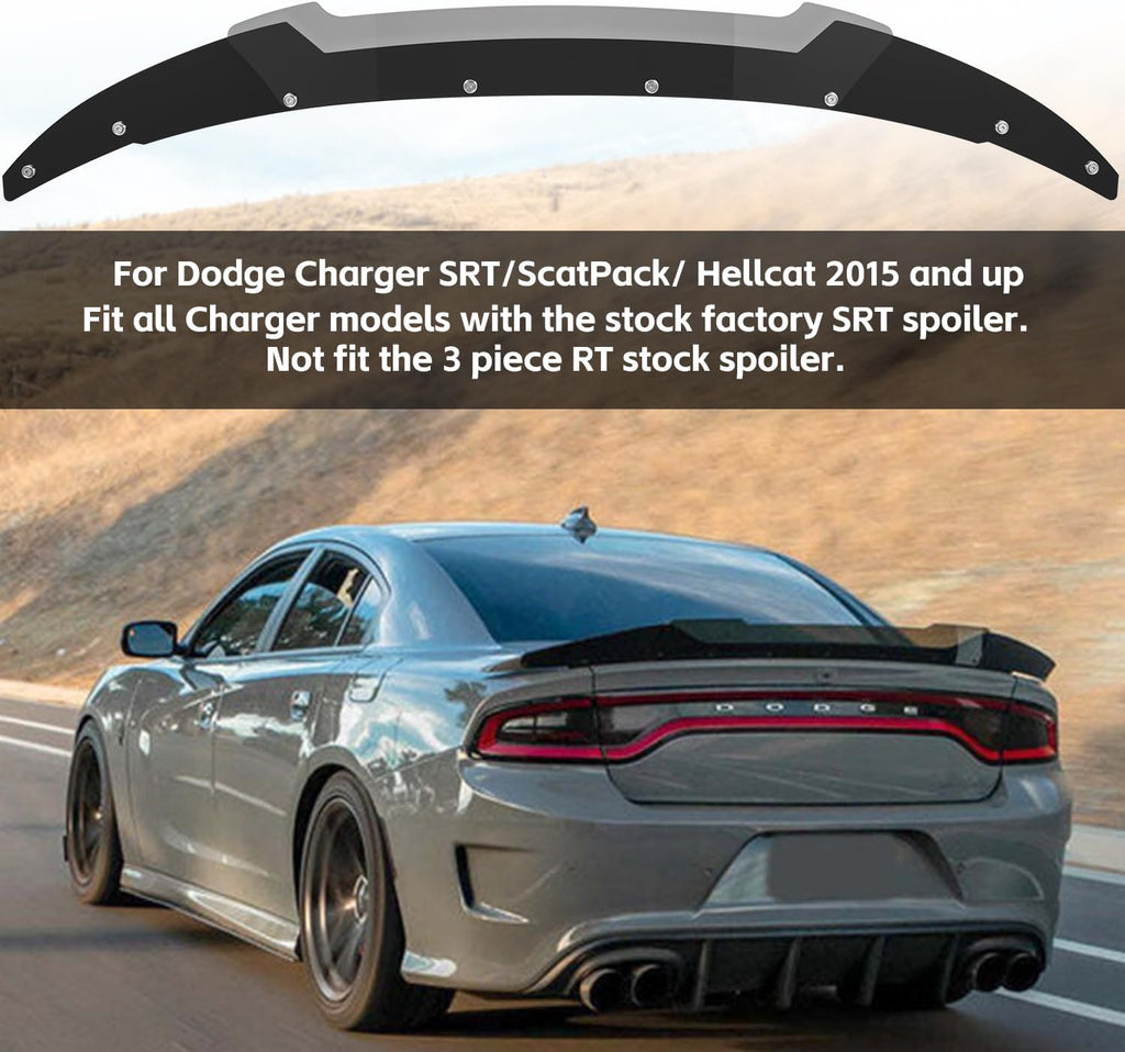 Venom V2 Rear Wickerbill Spoiler for Dodge Charger 2015-2024 SRT Scat Pack Hellcat Daytona -2 Pieces Add-On Style Wicker Bill Spoiler with Rivnut Tool (Gloss Black)
