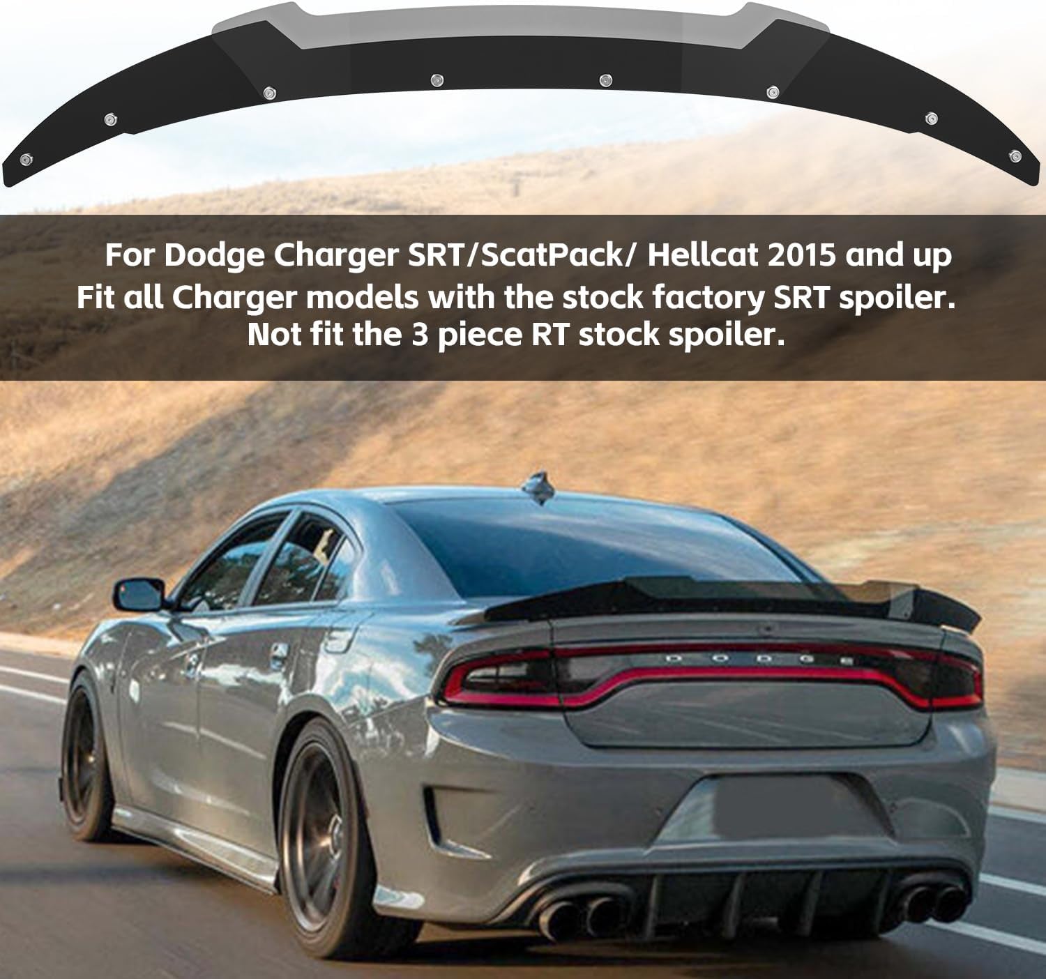Venom V2 Rear Wickerbill Spoiler for Dodge Charger 2015-2024 SRT Scat Pack Hellcat Daytona -2 Pieces Add-On Style Wicker Bill Spoiler with Rivnut Tool (Gloss Black)