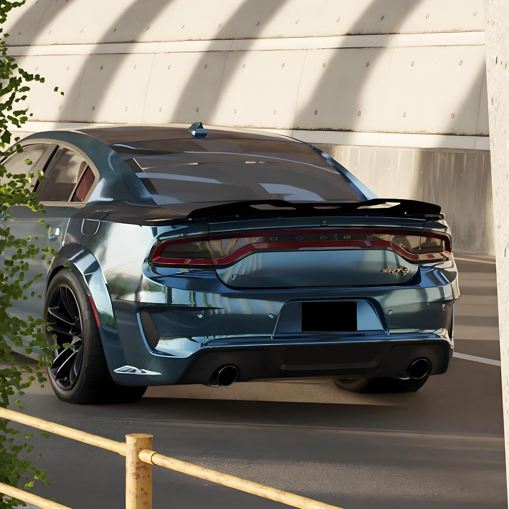 STSEV01 Rear Wickerbill Spoiler Wing Fit for Dodge Charger Se/Sxt/Srt/Gt/Rt/Daytona/Scat Pack 2011-2023, Glossy Black Hellcat Style Spoiler + Smoked Wicker Bill Exterior Accessories