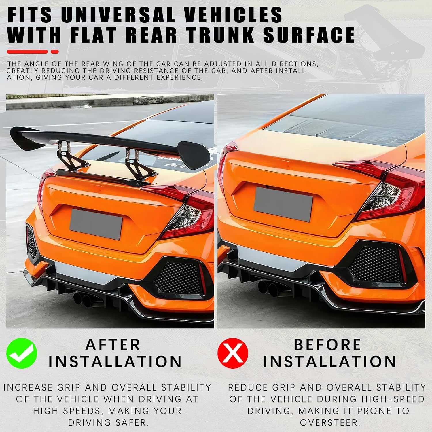 57 Inch GT Wing Rear Trunk Spoiler Wing Gloss Black Compatible with Universal Car Spoiler Rear Wing Rear Trunk Spoiler GT Style Wing Spoiler Gloss Black