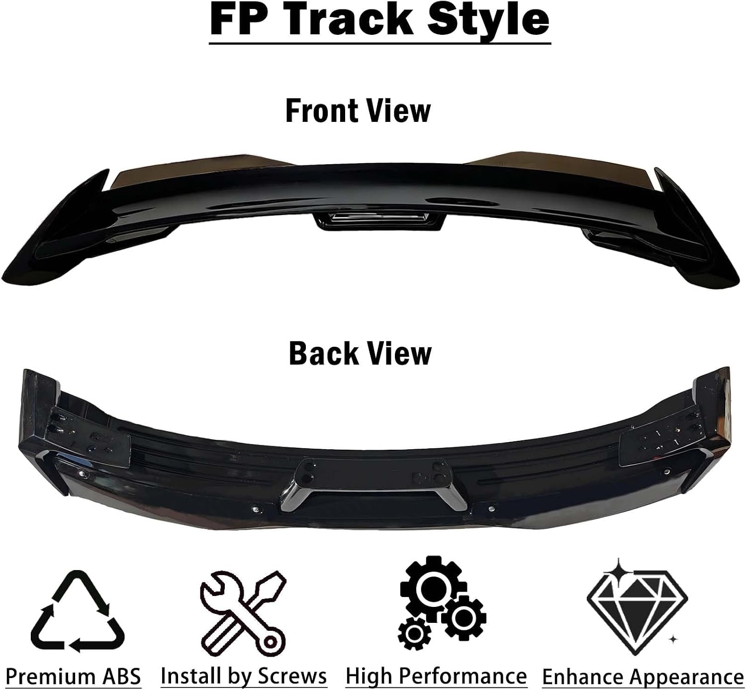 Rear Spoiler Wing Compatible with 2024-2025 Mustang Ecoboost/Ecoboost Premium/Gt/Gt Premium Convertible&Coupe, Dark Horse/Dark Horse Premium Coupe, FP Track Style Rear Spoiler, Gloss Black