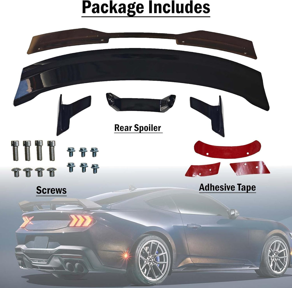 Rear Spoiler Wing Compatible with 2024-2025 Mustang Ecoboost/Ecoboost Premium/Gt/Gt Premium Convertible&Coupe, Dark Horse/Dark Horse Premium Coupe, FP Track Style Rear Spoiler, Gloss Black