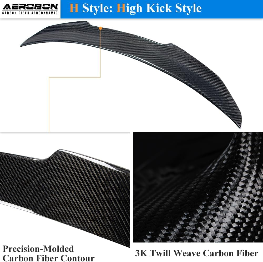 Real Carbon Fiber Trunk Spoiler Compatible with 2007-2014 Infiniti G35, G37, G25, Q40 4-Door Sedan Rear Spoiler (H Style) High Kick