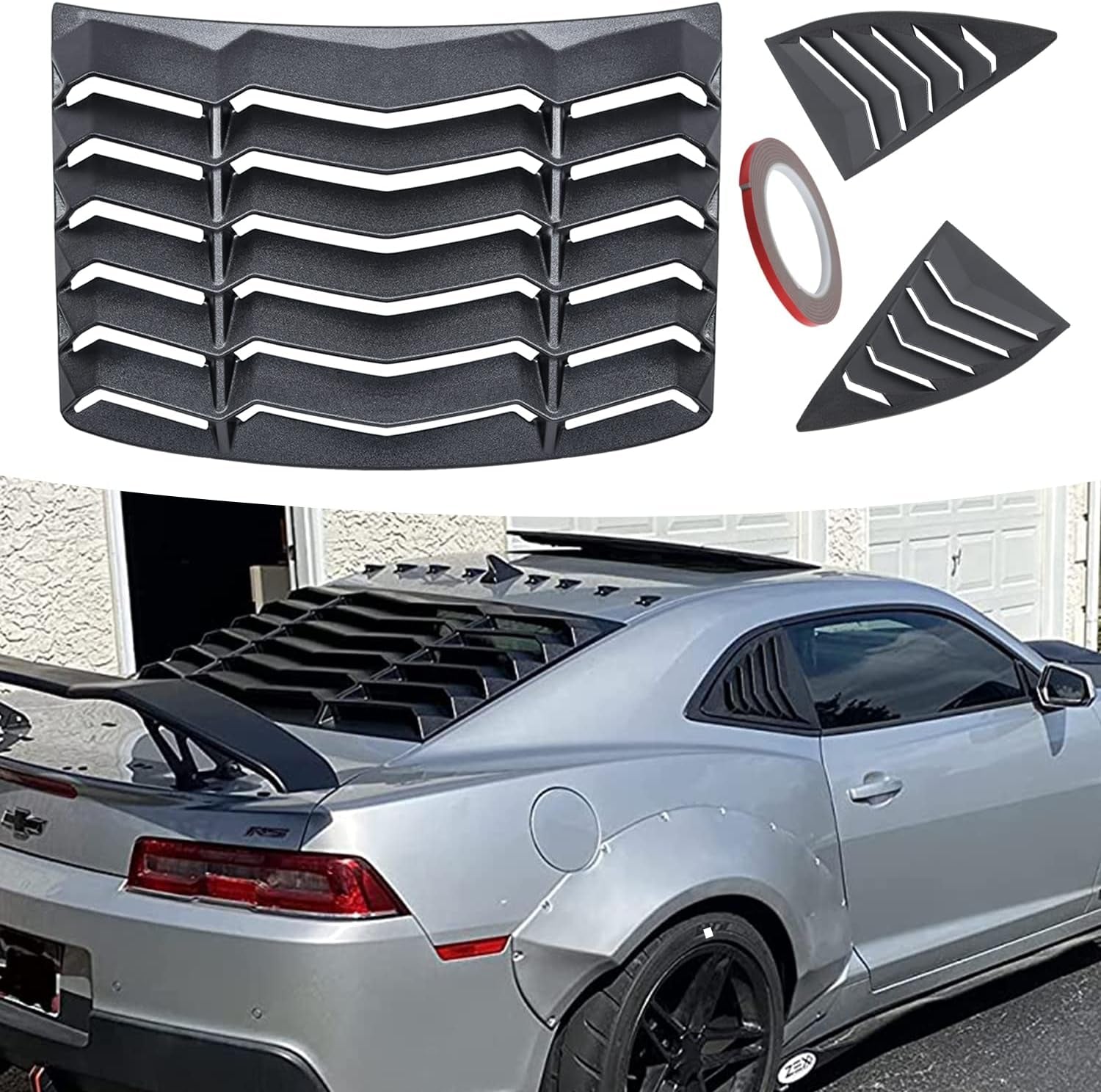 Rear and Side Window Louver Fits for Chevrolet Chevy Camaro LS LT SS 2010 2011 2012 2013 2014 2015 Matte Black Windshield Scoop Louvers Sun Shade Cover in GT Lambo Style,Camaro Accessories