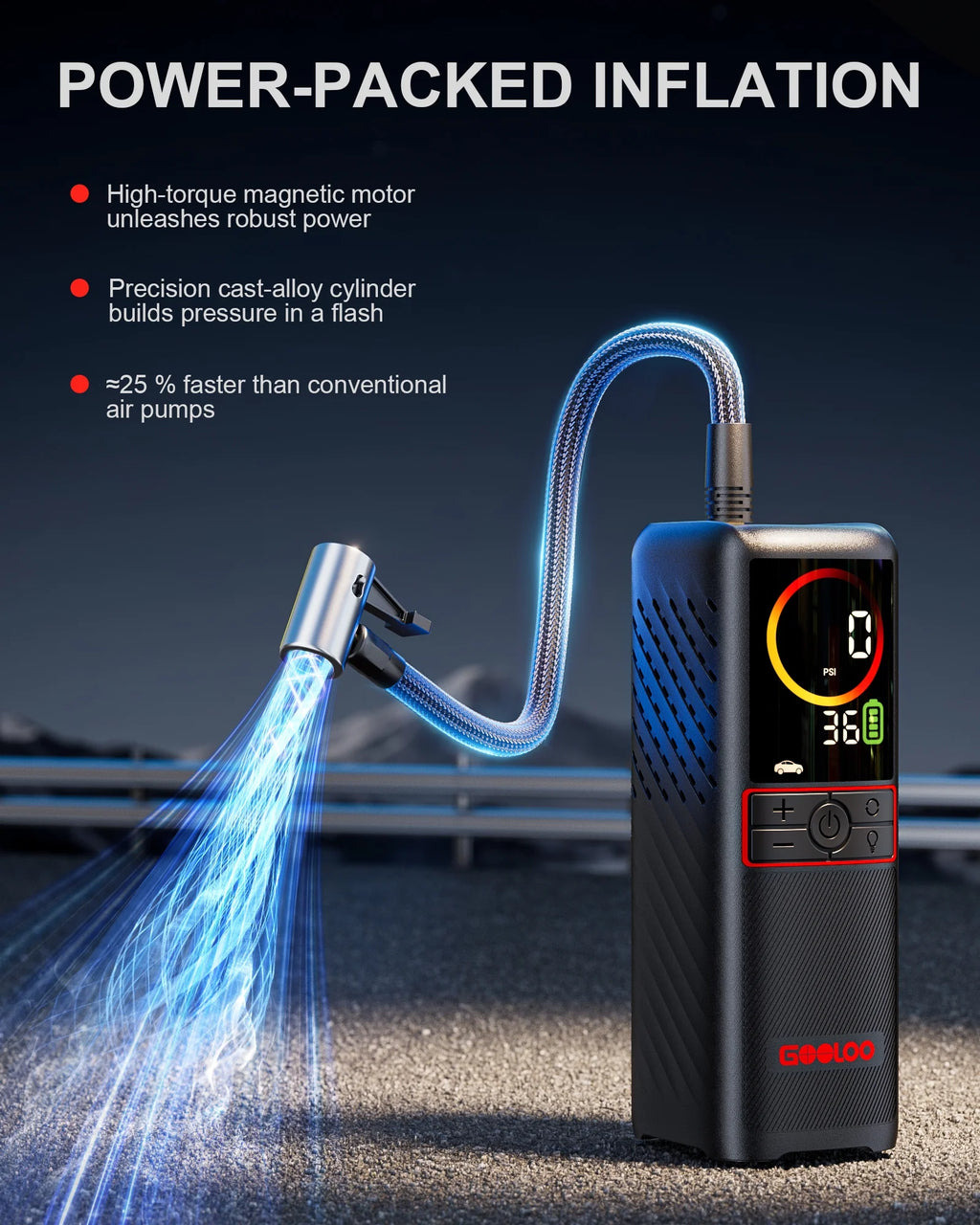 160 PSI Portable Tire Inflator Air Compressor 7500Mah Battery Cordless Air Pump for Car Tires Auto-Shutoff W/ LED Digital Pressure,  GT160 Tire Pump for Bikes,Balls,Motorcycles,Bicycle