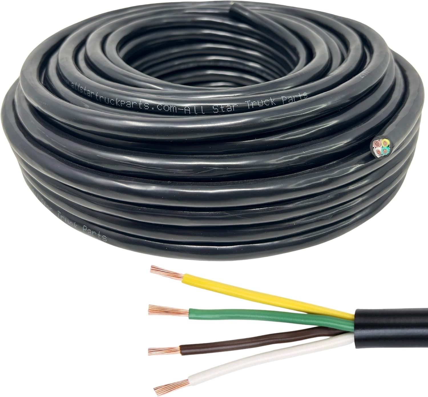 Heavy Duty 14 Gauge 4 Way CCA Conductor Wire RV Trailer Cable Cord Insulated Stranded Copper Clad Aluminum 4 Conductor Color Coded PC P2 DOT FMVSS 108/SAE Approved - 100 FT ROLL