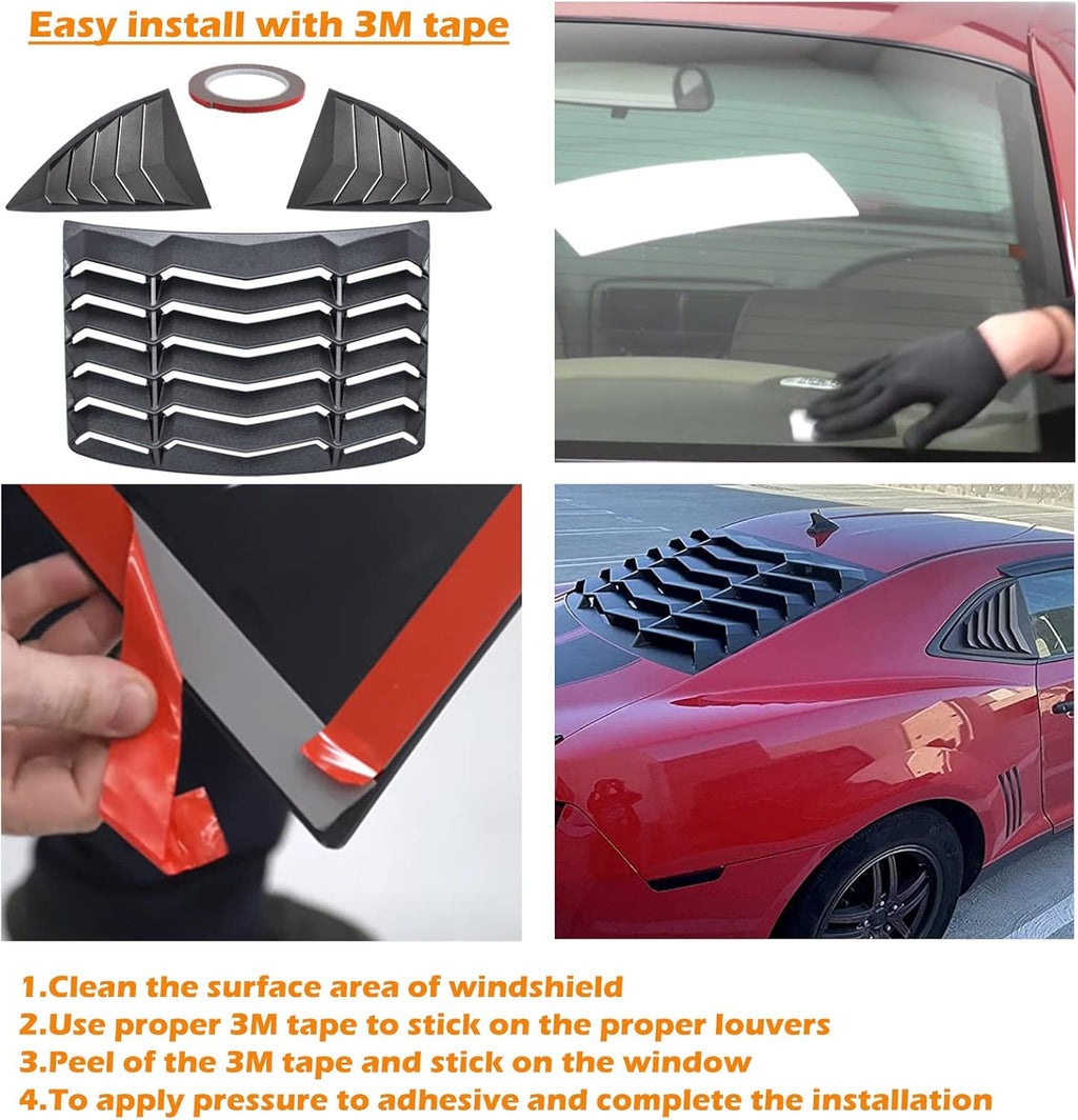 Rear and Side Window Louver Fits for Chevrolet Chevy Camaro LS LT SS 2010 2011 2012 2013 2014 2015 Matte Black Windshield Scoop Louvers Sun Shade Cover in GT Lambo Style,Camaro Accessories