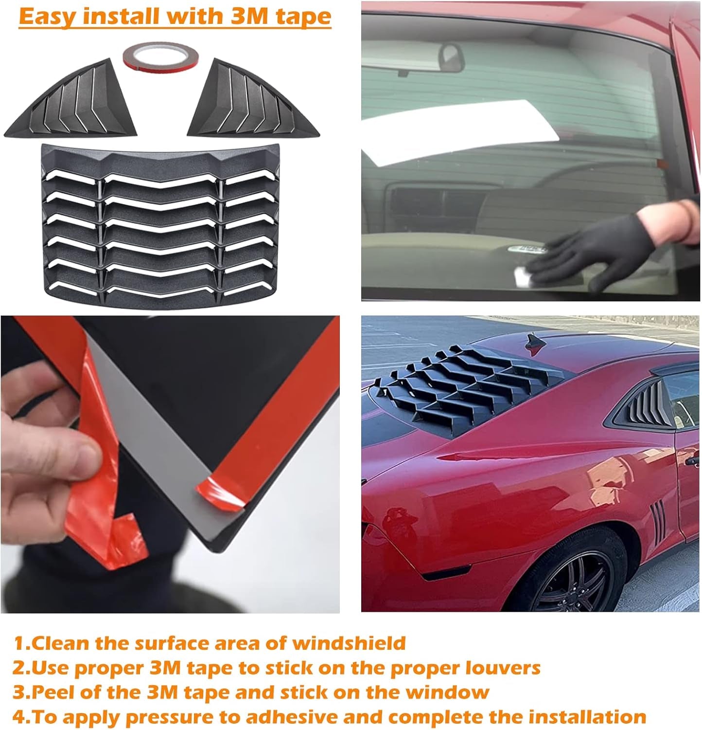Rear and Side Window Louver Fits for Chevrolet Chevy Camaro LS LT SS 2010 2011 2012 2013 2014 2015 Matte Black Windshield Scoop Louvers Sun Shade Cover in GT Lambo Style,Camaro Accessories