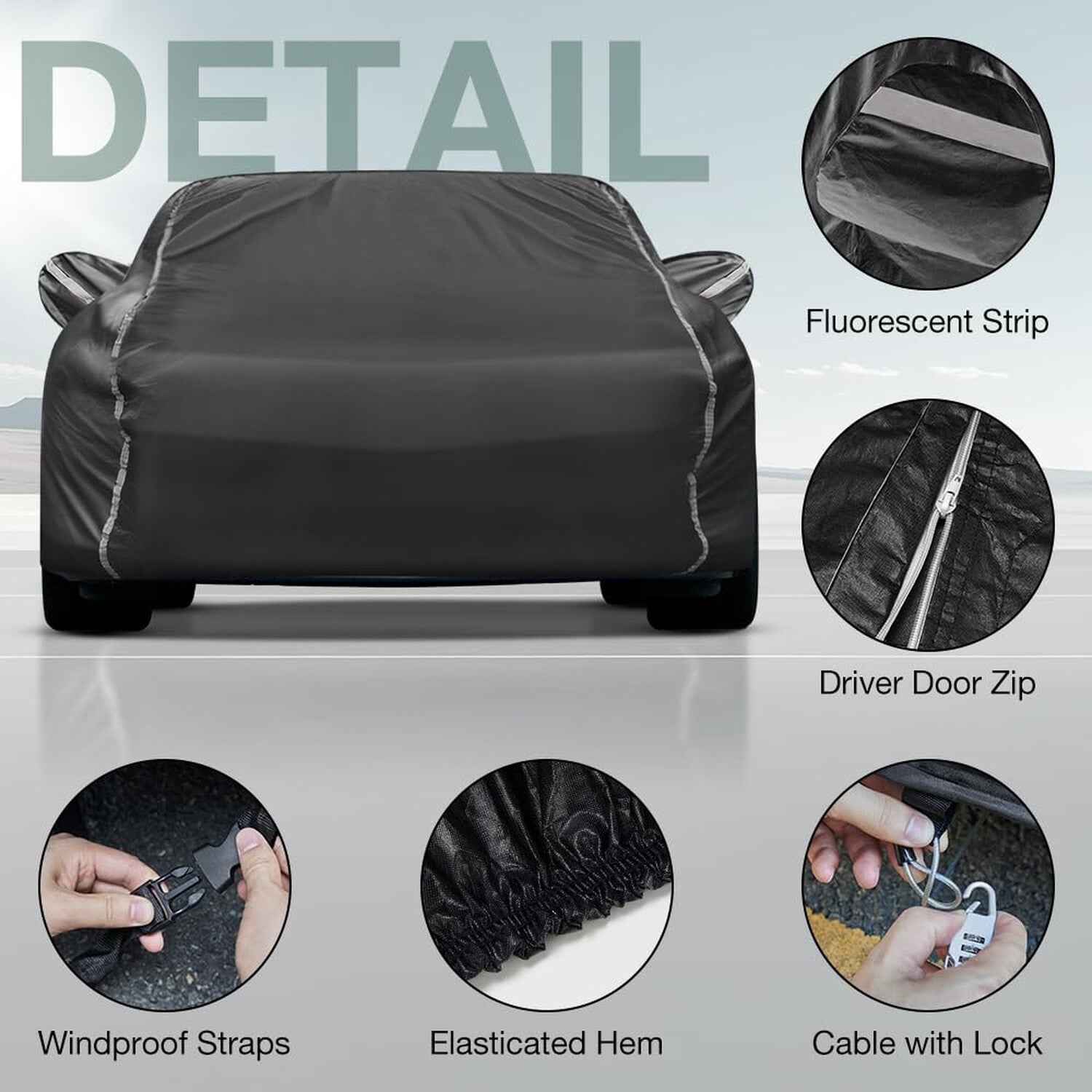 Fluorescent Strip Design Waterproof Car Cover Compatible for Jeep Gladiator 2...