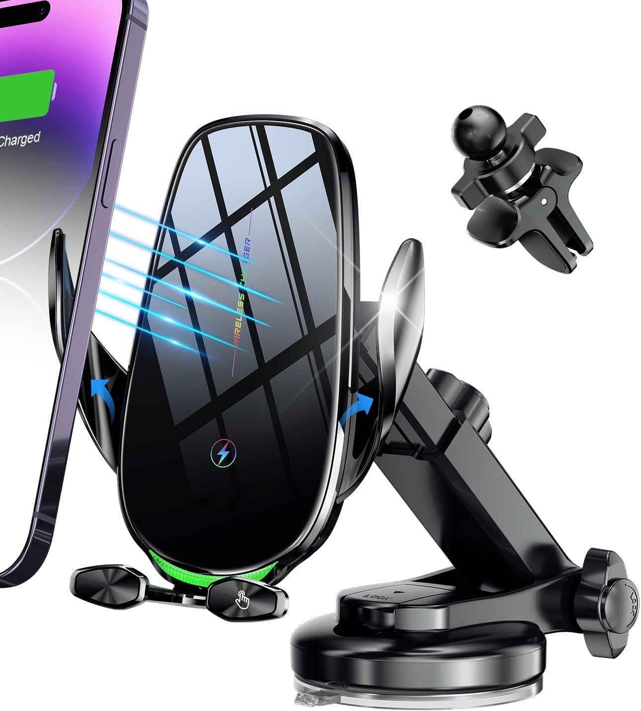 15W Fast Wireless Car Charger, Auto-Clamping Mount for Dash Windshield Air Vent, Compatible with Iphone 15/14/13/12/11 Pro Max/Xs & Samsung