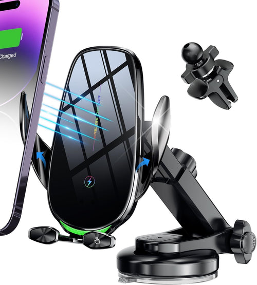 15W Fast Wireless Car Charger, Auto-Clamping Mount for Dash Windshield Air Vent, Compatible with Iphone 15/14/13/12/11 Pro Max/Xs & Samsung