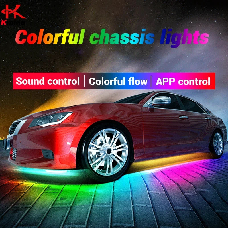 Car Underglow Neon LED Lights for Chassis Strip Light under Car Floor Lighting Auto Atmosphere Lamp Underlights RGB Colorful