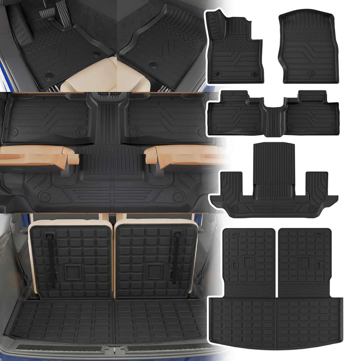 Floor Mats Compatible with 2020-2026 Ford Explorer 6-Seater Cargo Liner All Weather Trunk Mat Cargo Mat Trunk Liner 2025 Explorer Accessories (Upgrade Trunk Mat with Backrest Mat+Floor Mats)