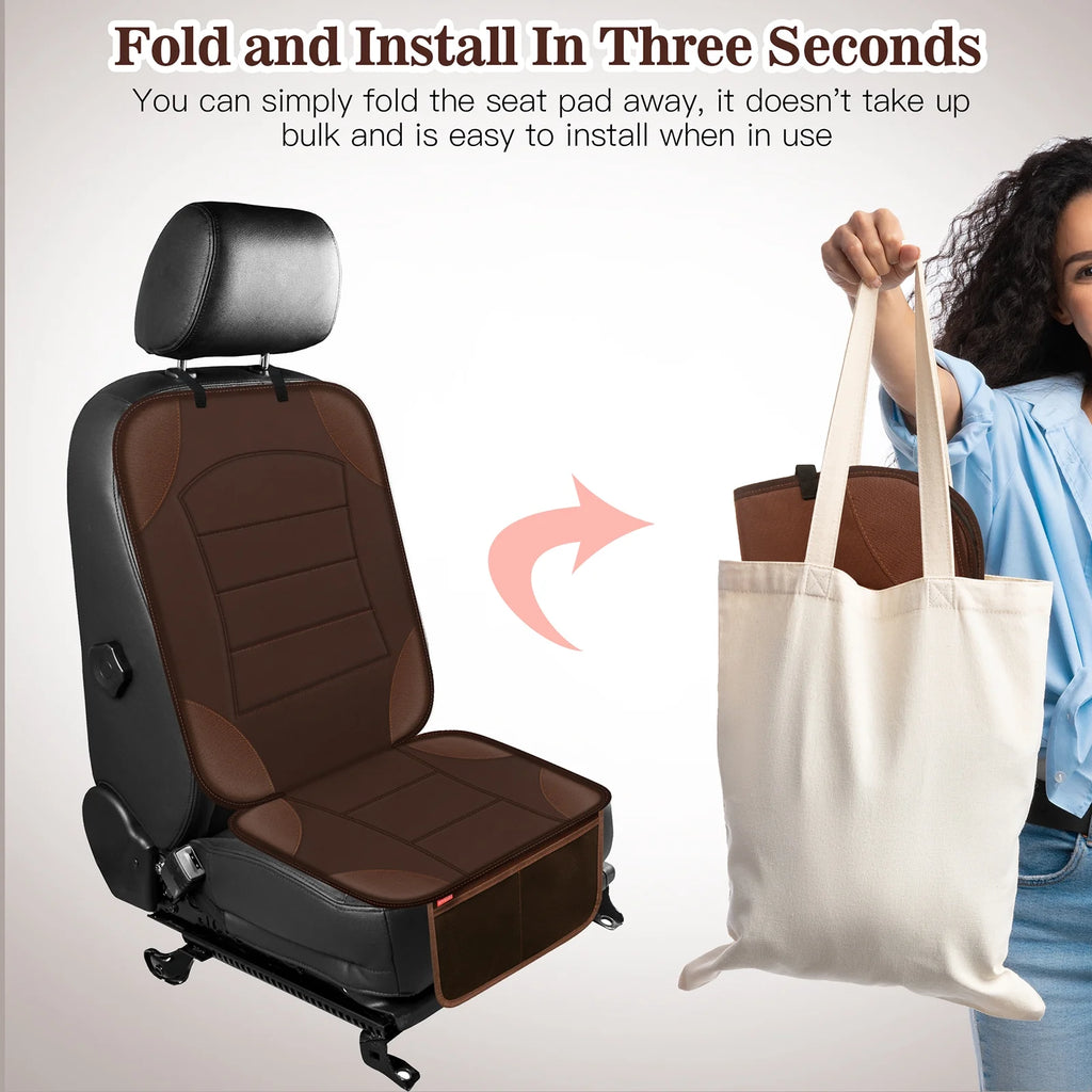 Car Seat Protector for Car Seat - Waterproof Non-Slip Leather Mat with 2 Mesh Pockets, Universal Seat Cover for Baby, Pets & Vehicles(2-Pack, Brown)