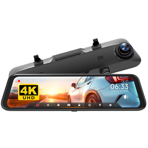 Dash Cam, Dashcam 4K in Wifi& GPS, 12'' 4K+1080P Rear View Mirror Dash Cameras with Super Night Vision, See the License Plate Clearly, Free 64GB Card