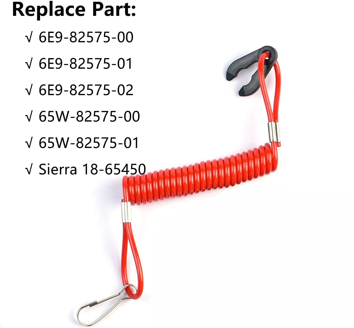 Boat Safety Kill Stop Switch Connector Lanyard Cord Replacement for Yamaha Outboard Mercruiser Marine Tohatsu Honda Engine Motor Kill Switch Tether Red Replace 6E9-82575-00 6E9-82575-01 6E9-82575-02